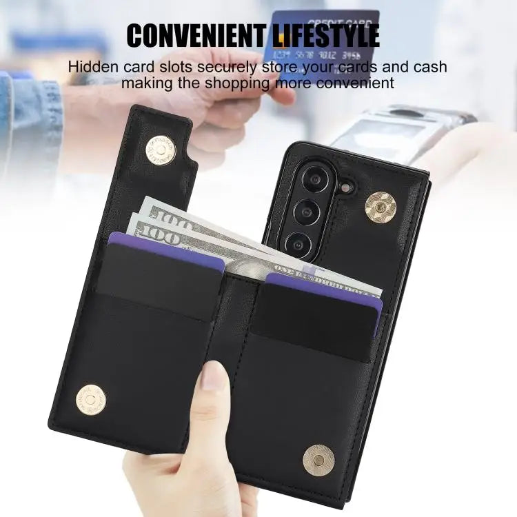 For Samsung Galaxy Z Fold7 Rhombic Texture Ring Double Buckle Leather Phone Case(Black)