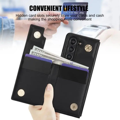 For Samsung Galaxy Z Fold7 Rhombic Texture Ring Double Buckle Leather Phone Case(Black)