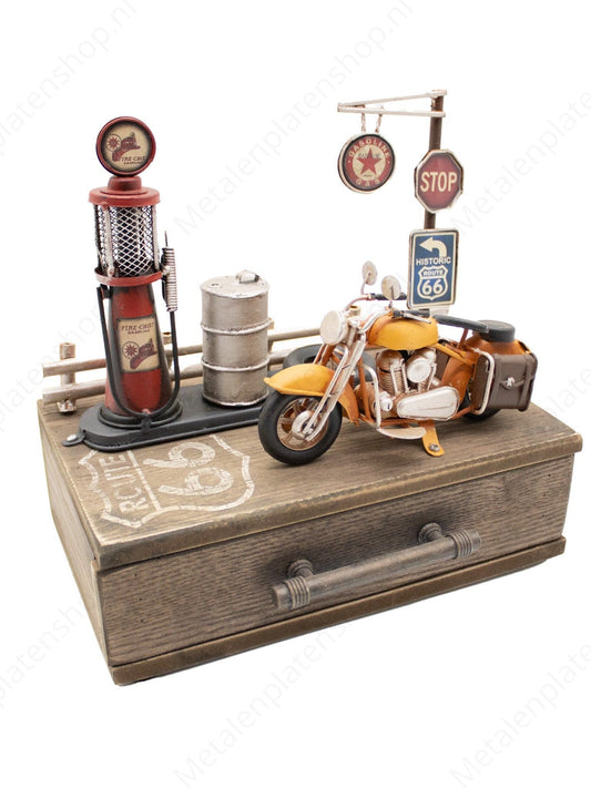 Opbergvak met lade - Motor - Metalen Decoratie - 23*17cm