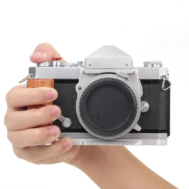 Wooden Hand Grip Arca Quick Release Plate Aluminum Alloy Base for Nikon Nikkormat F / FTn / FT2 / FT3 (Black)